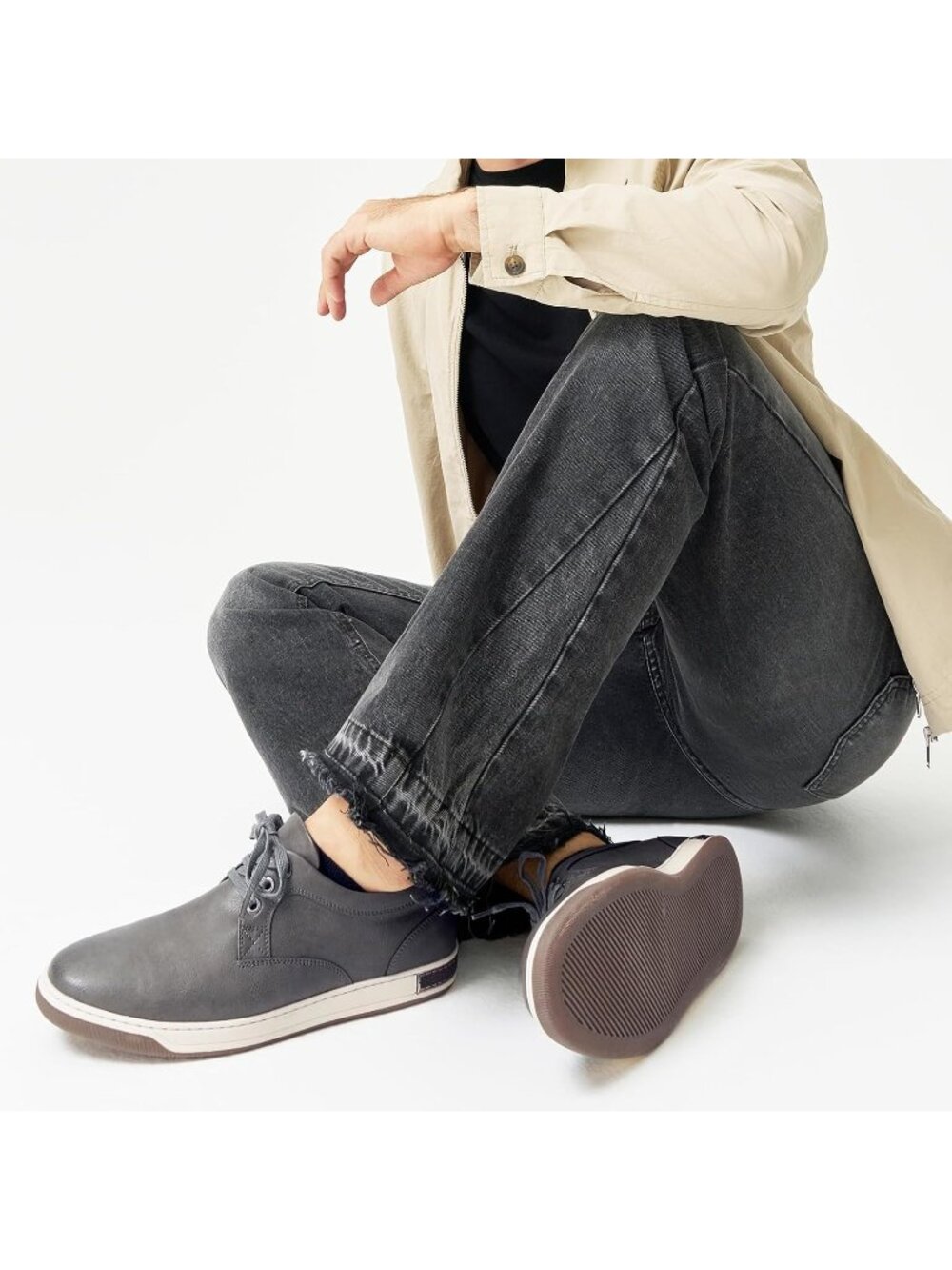 Men's Grey Coated Leather Comfortable Business Sneakers Casual Shoes - Picture 5 of 5